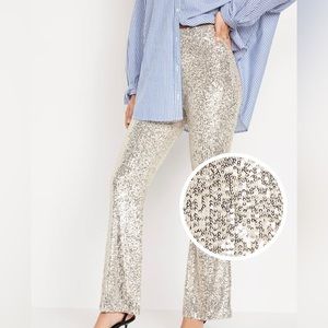 High-Waisted Pull-On Sequin Flare Pants Size Medium